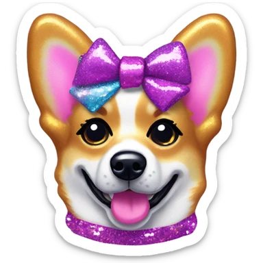 Lisa frank glitter corgi with bows on head sticker