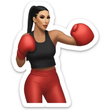 kim kardashian habillée en rouge qui fait de la boxe avec Travis Scott sticker