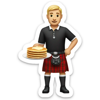 Golfer in kilt holding a plate of pancakes sticker