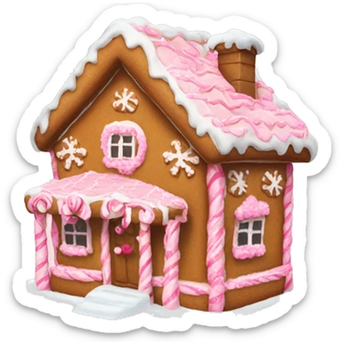 Gingerbread house with pink soft bows and lots of snow  sticker