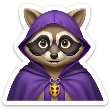 . l'expression du visage du raton est ultra surpris "shock" alors ce raton laver doit être équipé d'une cape de thieving noir avec trim bordure mauve comme dans le jeu old school runescape. au centre de la cape une icone de masque de voleur est visible  sticker