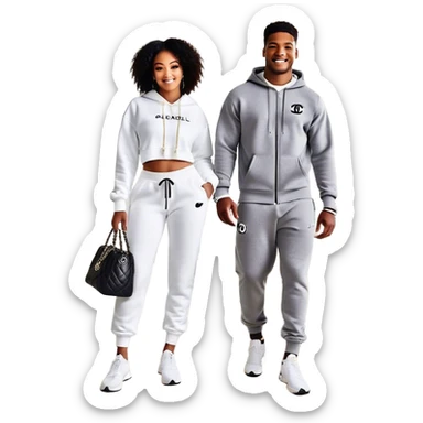 Man living his dream standing in the master bedroom of a mansion. He’s boo’d up with a pretty Brownskin big booty woman wearing a Chanel outfit with her holding a Chanel bag. The man has on a Nike Tech Fleece sweatsuit. The man isn’t holding a bag sticker