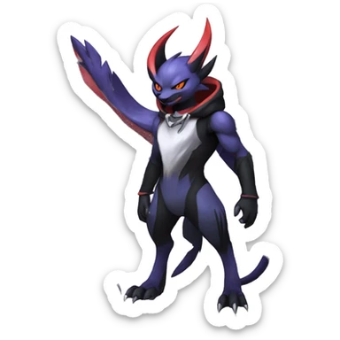 Cool Anthro Dark Absol-Noivern-Quilava-Litten-Pokémon with edgy stripes hoodie spiked collar punk Full Body sticker