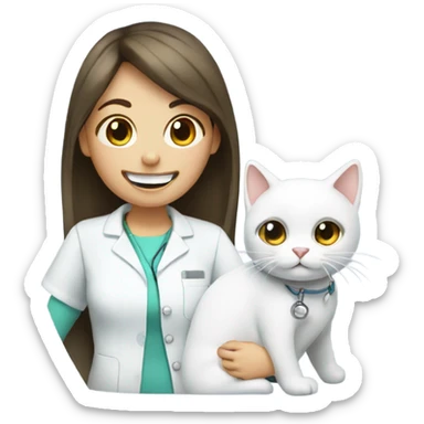 Girl dentist with white cat sticker