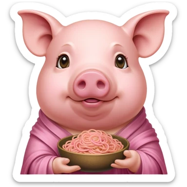   renaissance monalisa pig with pink spaghetti portrait  sticker