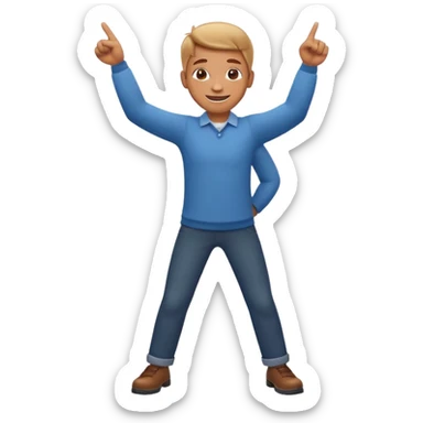 emoji of a cheerful cartoon person pointing down at the ground with both hands — standing straight, smiling confidently, arms bent and both index fingers extended downward — simple background, bright lighting, clean expressive Apple emoji design, playful and clear “here” meaning sticker