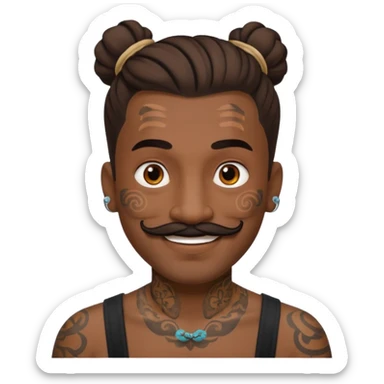 bun hair man and mustache and face tattoos very heavy sticker