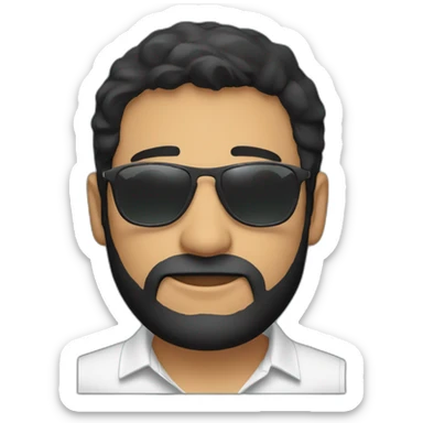 Spanish guy, mid long black hair, beard, aviator sunglasses, wearing a polo tshirt sticker