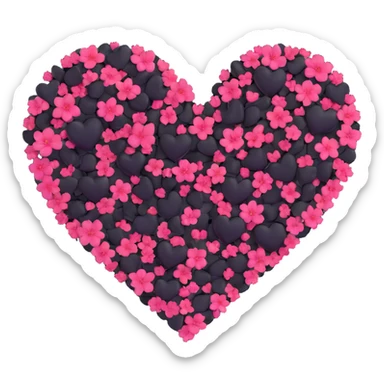 goth sakura heart, black heart with sakura petals gently falling, soft and romantic sticker