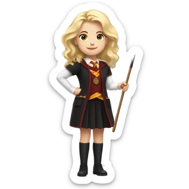 blonde girl in Gryffindor uniform with magic wand sticker