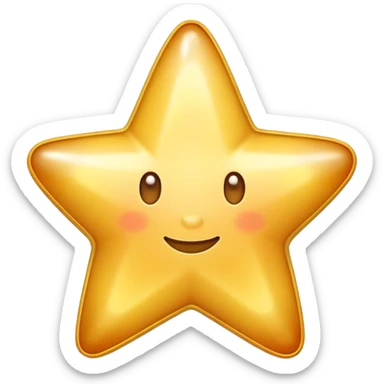 A bright, golden cartoon star with a soft glow, rounded edges, and a playful, 3D look. The style is fun, friendly, and polished, with smooth shading and a vibrant color palette sticker
