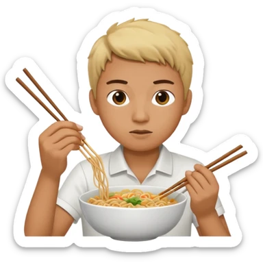 Create a person having noodles dinner. sticker