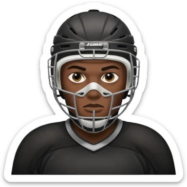 American black Hockey player without a Helmet  and have  a goalkeeper mask which have small holes sticker