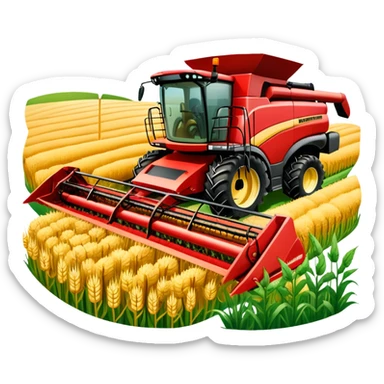 An icon featuring a wheat field, a combine harvester, fertilizer formulas, and plant cells, symbolizing agronomy. The design includes farming tools and crops, representing agricultural science, crop production, and plant biology. Transparent background highlights sustainable farming and growth. sticker