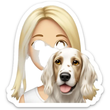Gute Blonde girl with white and Brown english setter portrait sticker