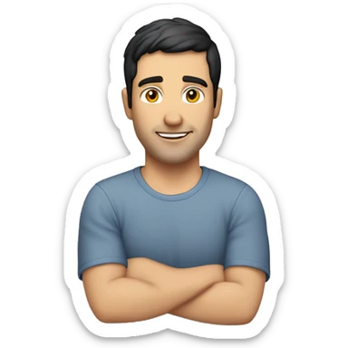 A 30 year old, caucasian man, with short black hair,   wearing a tshirt. sticker