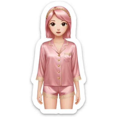 Rose gold silk pajama set, shorts with lace trim sticker