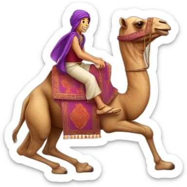 a camel riding a magic carpet sticker
