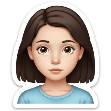 13 year old girl with mid length dark brown hair with minimal highlights, freckles, big forehead and nice lips sticker