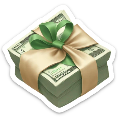 a bundle of money tied with a beige bow sticker
