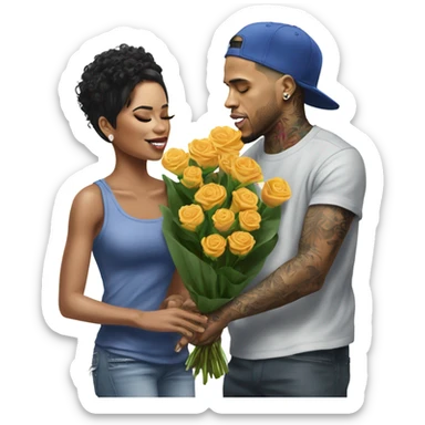 Hyper Realistic Chris Brown giving flowers to Karruche Tran sticker