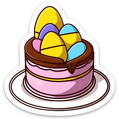 Traditional mona de pascua cake with chocolate eggs sticker