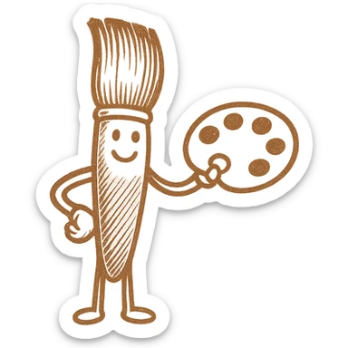 in the same style as this create a paint brush holding a paint pallet  sticker