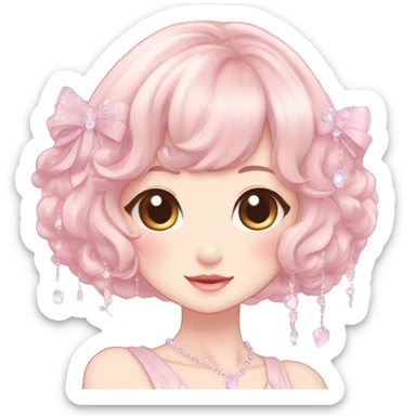 Dreamy pretty elegant kawaii shiny blushing shy anime pastel lady kawaii beautiful hair naturecore fairycore cottagecore jewels trending aesthetic full body sticker