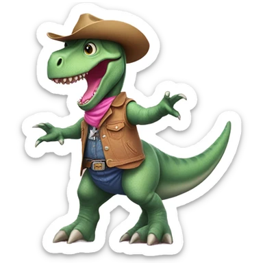 rex dinosaur surfing a pink hello dressed in cowboy sticker
