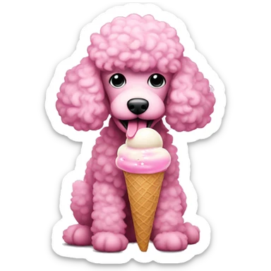 Pink poodle eating ice cream sticker
