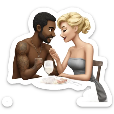 Romantic dinner date with hyper Realistic slightly tattooed model couple  sticker