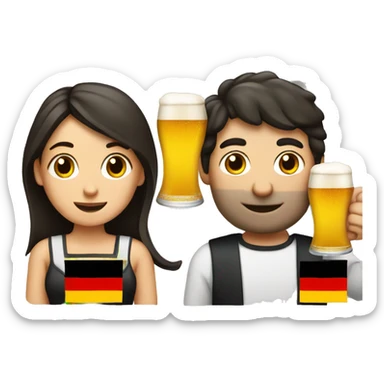 Dark hair man and woman with beer and German flag sticker