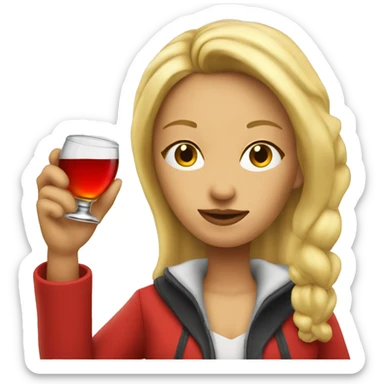 Blond woman with red jacket drinking a shot sticker