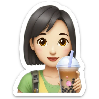 Taiwanese Girl drinking bubble tea sticker