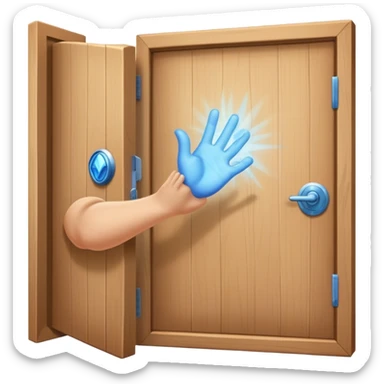 A closed door with a knuckles knocking on it. Because success isn’t about waiting—it’s about knocking until someone answers.blue power magic on knocking sticker