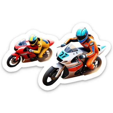 A sleek racing car and motorcycle speeding on a track, leaving a trail of dust behind. The scene captures the thrill of high-speed competition, with blurred motion and vibrant colors, highlighting the dynamic energy of motorsport. sticker