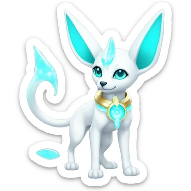 Shiny White Angelic Godly Ethereal Majestic Electric Albino Umbreon. cyan eyes and cyan markings. Golden Anubis-rings. full body sticker