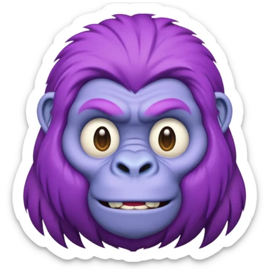 purple haired gorilla head, apple style emoji, no text, facing slightly right sticker