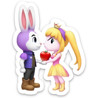 Nabbit the purple theif rabbit boy and Princess Peach kissing each other sticker