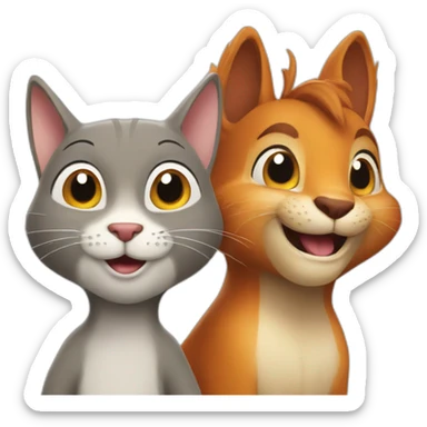 a cheerful cat and a happy squirrel sticker