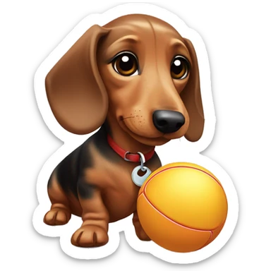 Mini dachshund with a toy ball￼ sticker
