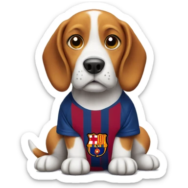 Beagle dog  with Barça soccer team tshirt sticker
