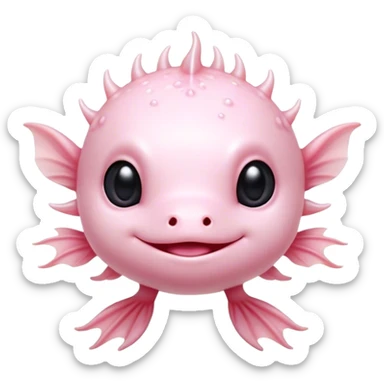 Cinematic Cute Axolotl Portrait Emoji, Head tilted playfully and inquisitively, featuring smooth, pale pink skin with delicate feathery gills and round, sparkling dark eyes filled with curiosity, Simplified yet irresistibly adorable features, highly detailed, glowing with a warm, magical glow, high shine, affectionate and quirky, stylized with a touch of whimsy, bright and endearing, soft glowing outline, capturing the essence of a mischievous yet charming aquatic friend, so playful it feels like it could swim out of the screen and into your heart! sticker