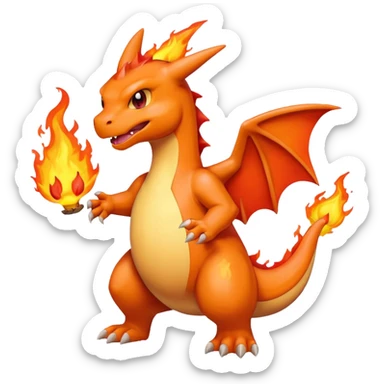 cute minimalistic charizard pokemon throwhing flames sticker