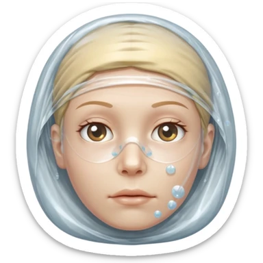 Human head completely wrapped in plastic wrap, air bubbles under surface. sticker