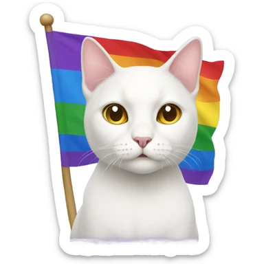 white cat with lgbt flag sticker