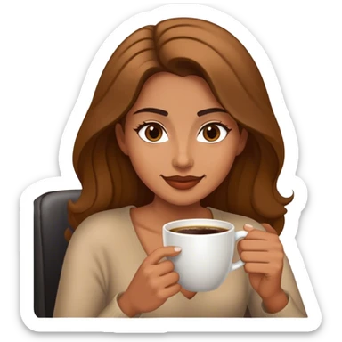 A brunnte enjoying her coffee sticker