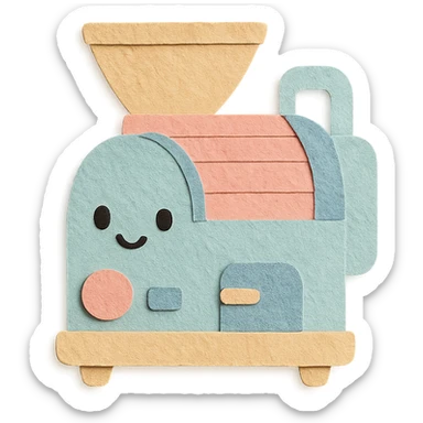 small home coffee roaster machine with kawaii face, soft pastel colors sticker