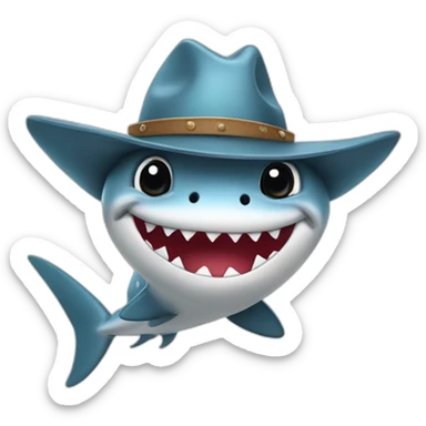 cute cartoon shark with a cowboy hat sticker
