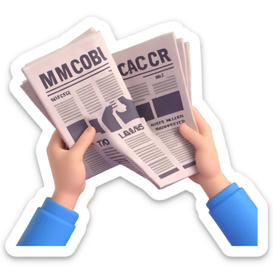 hands holding a newspaper sticker